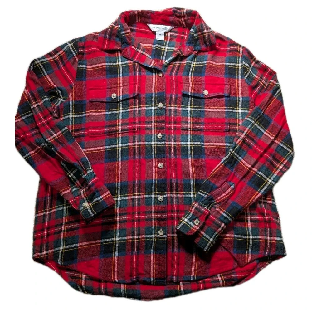 Old Navy‎ Shirt Kids XS Plaid Red Button Up Long Sleeve